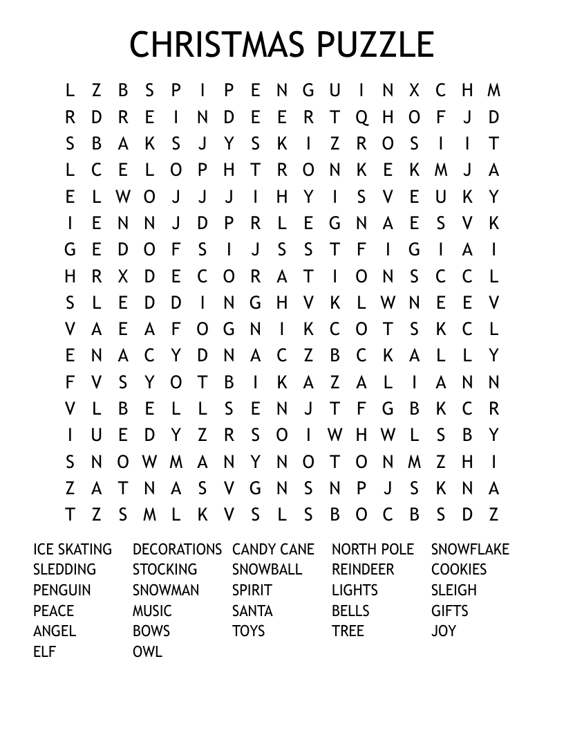 CHRISTMAS PUZZLE Word Search