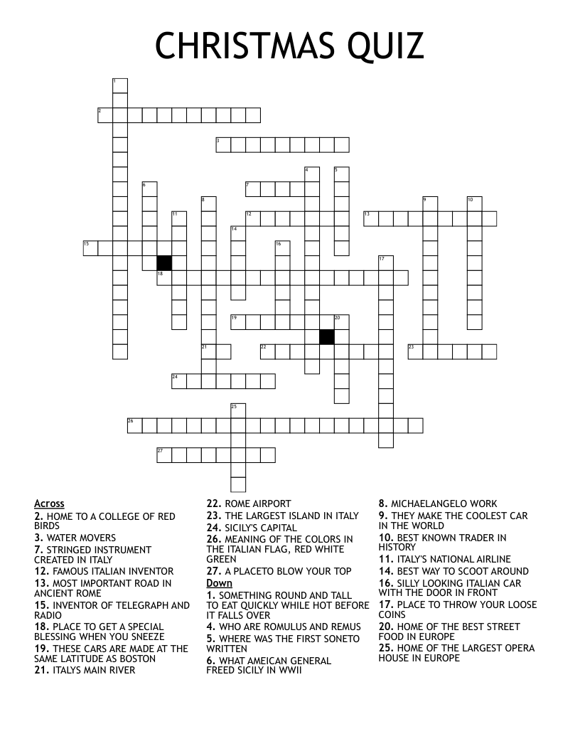 CHRISTMAS QUIZ Crossword