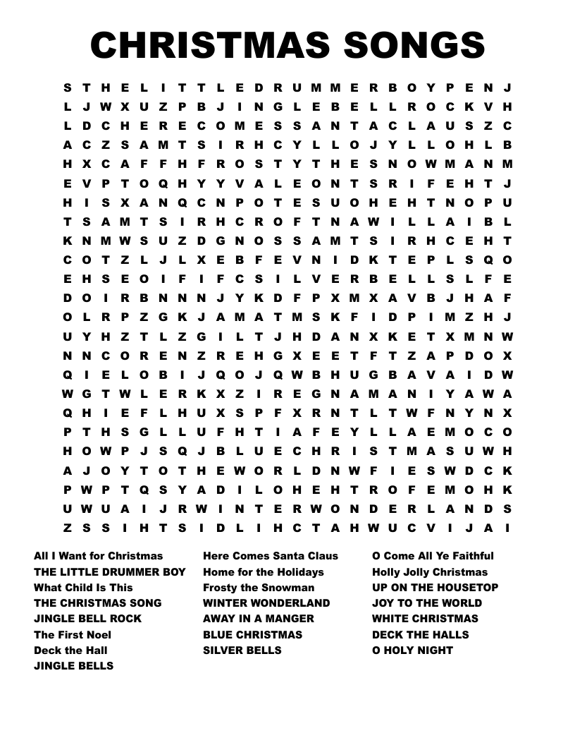 CHRISTMAS SONGS Word Search