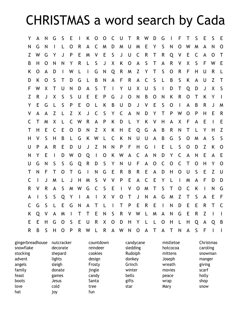 CHRISTMAS a word search by Cada