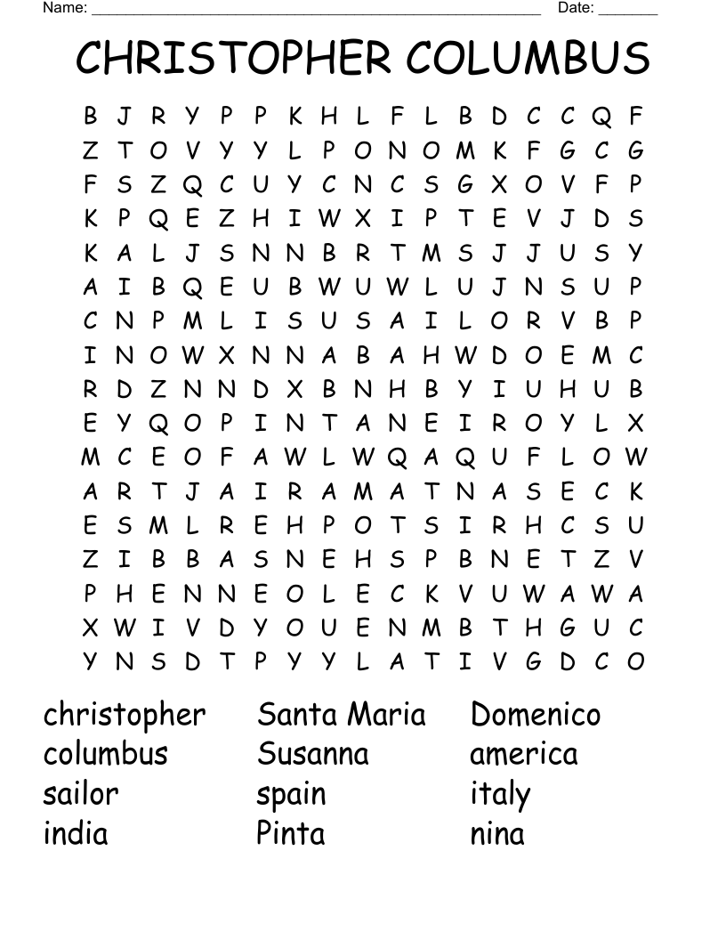 CHRISTOPHER COLUMBUS Word Search