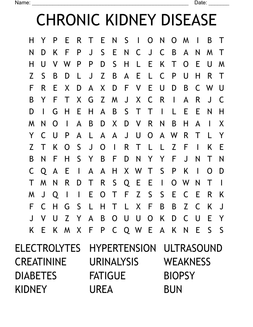 CHRONIC KIDNEY DISEASE Word Search