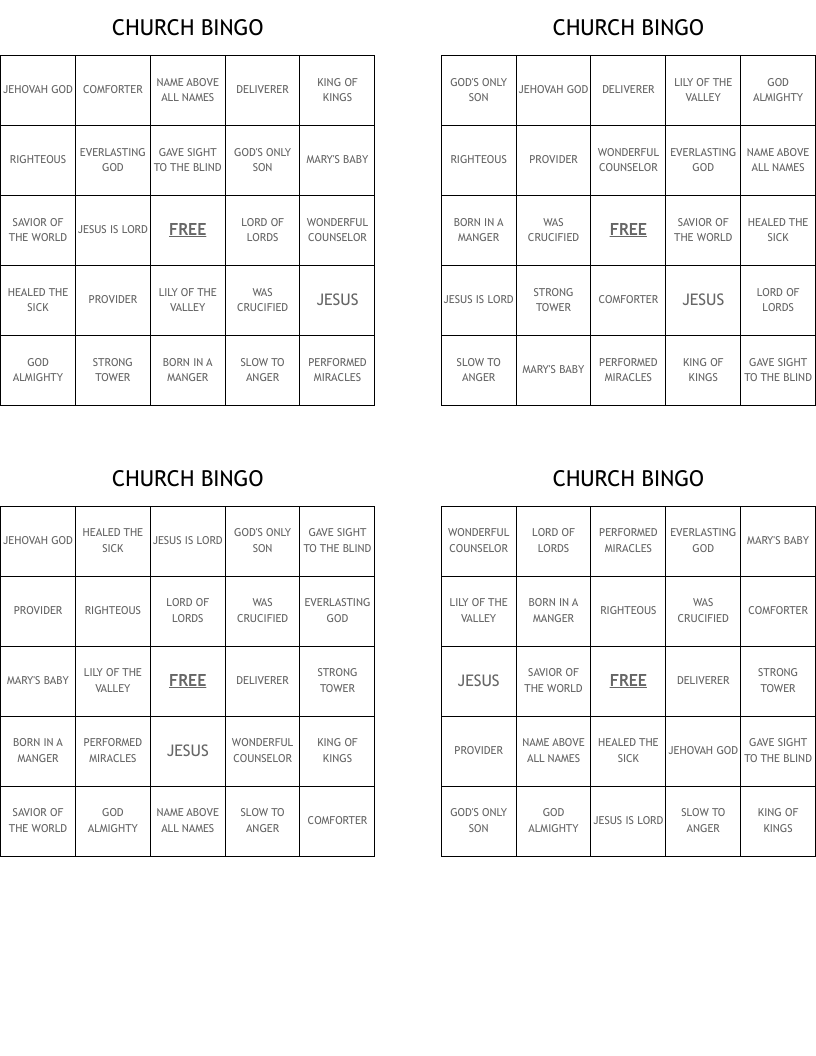 CHURCH BINGO