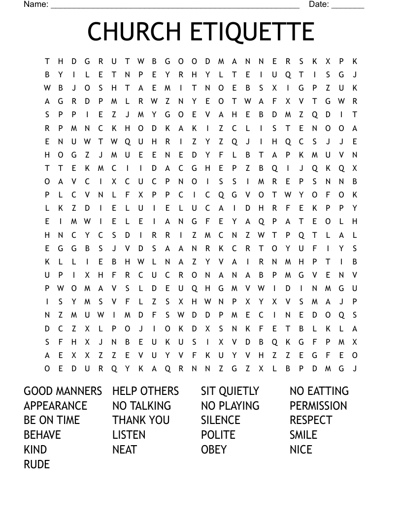 CHURCH ETIQUETTE Word Search