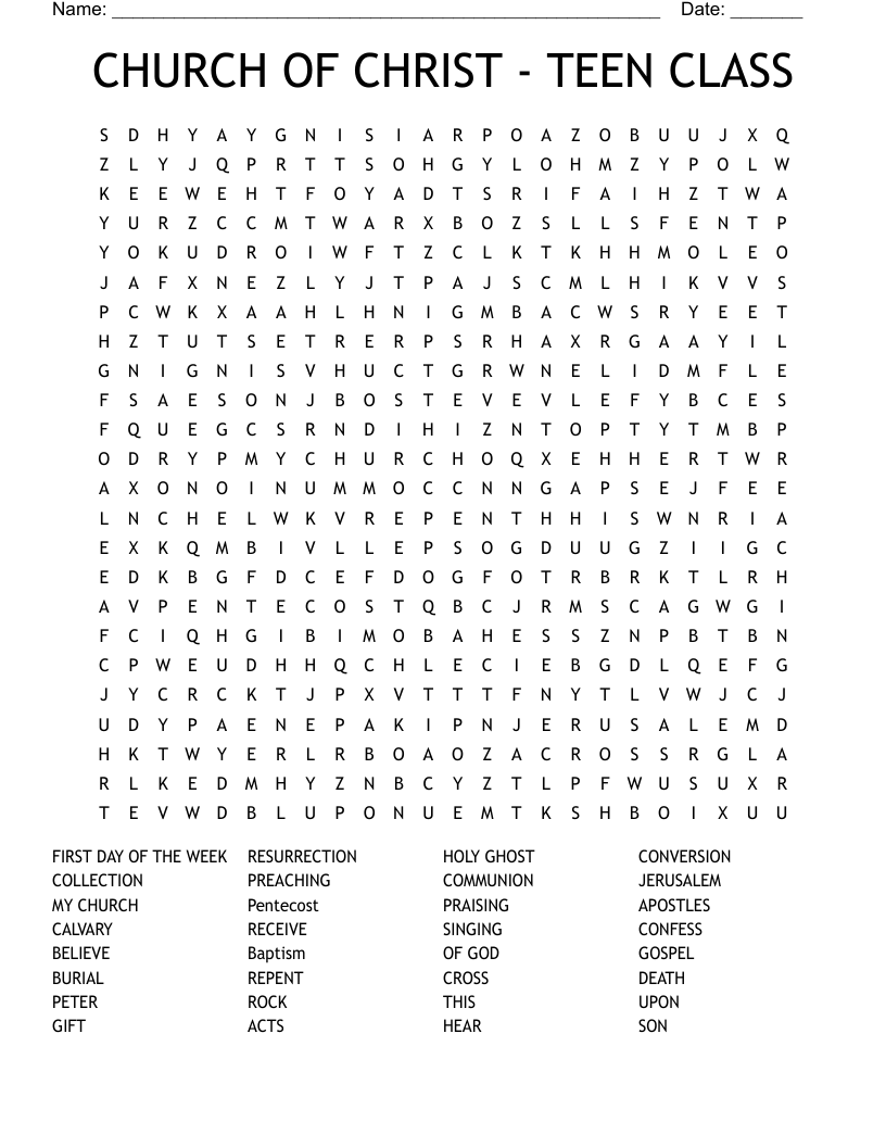 CHURCH OF CHRIST - TEEN CLASS Word Search
