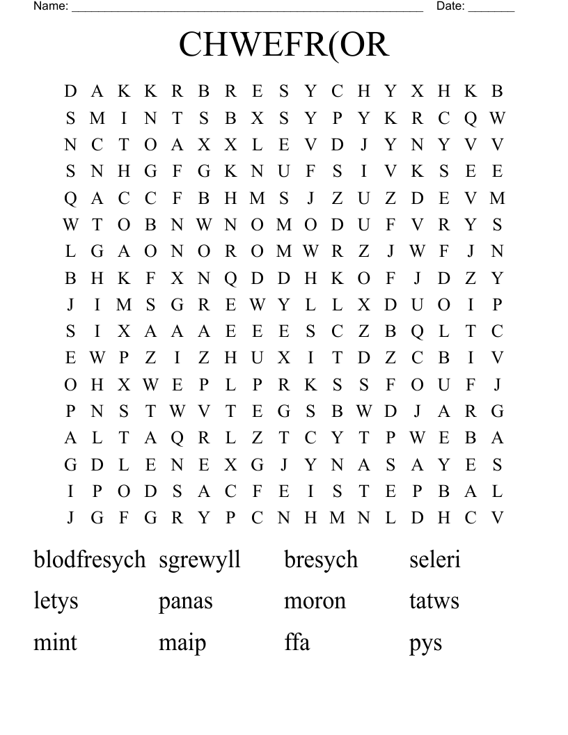 CHWEFR(OR Word Search