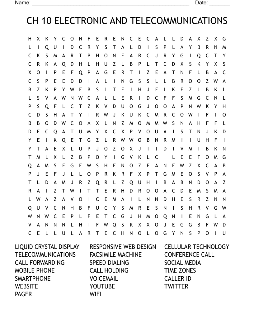 CH 10 ELECTRONIC AND TELECOMMUNICATIONS Word Search