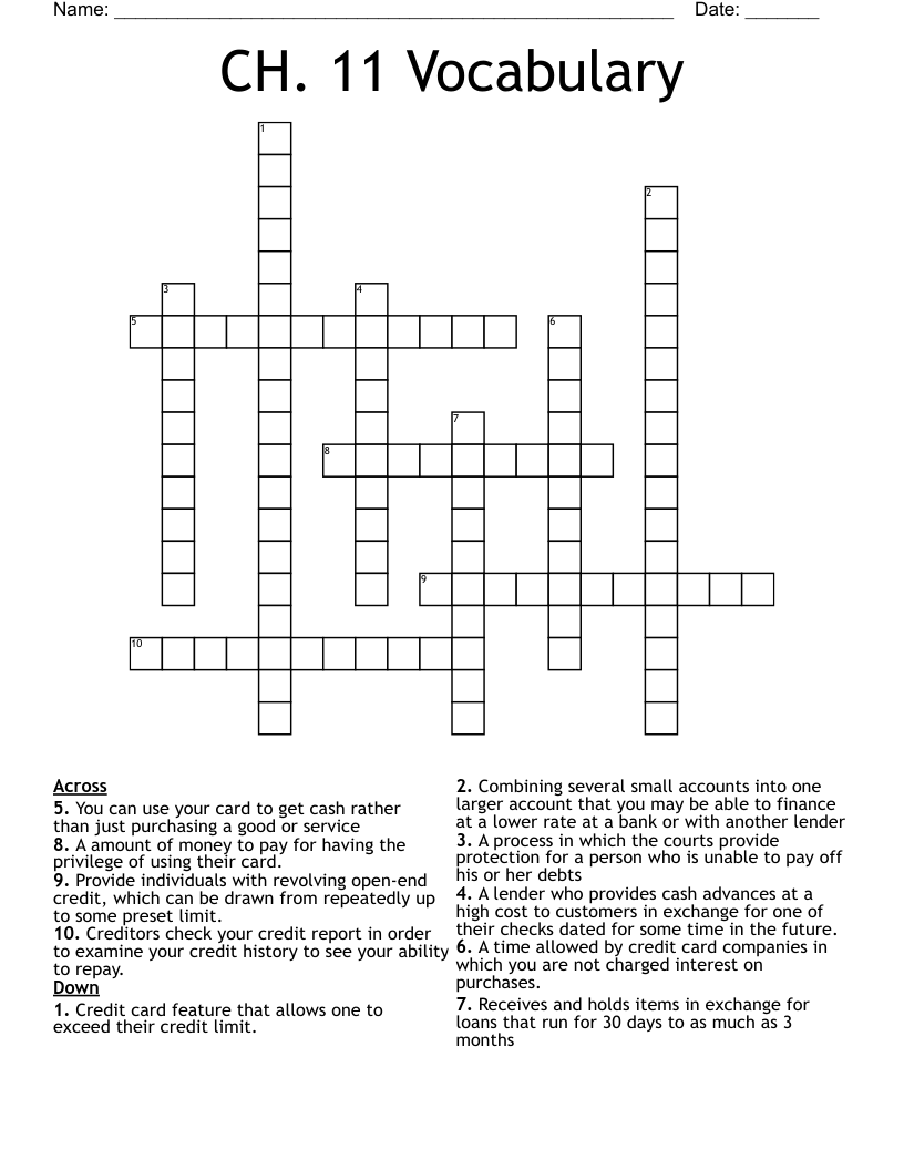 CH. 11 Vocabulary  Crossword