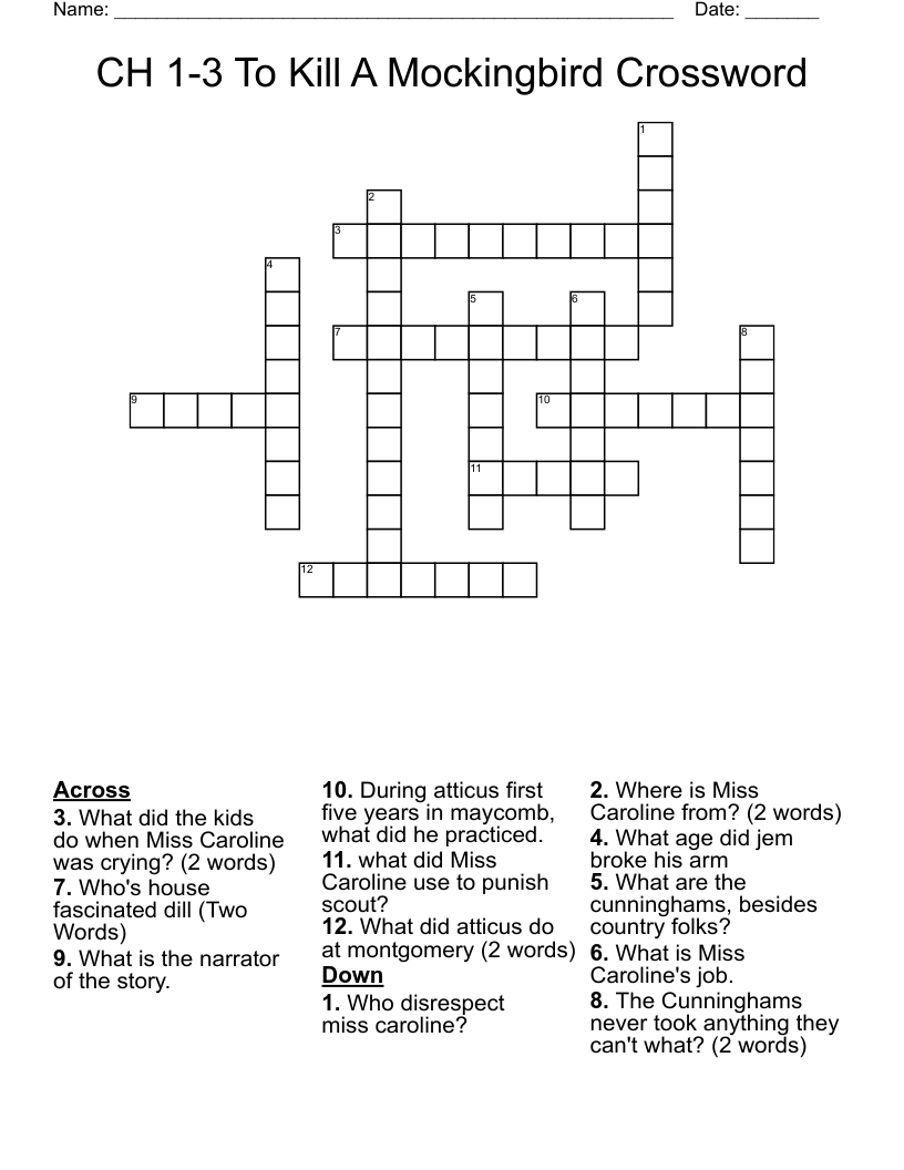 CH 1-3 To Kill A Mockingbird Crossword