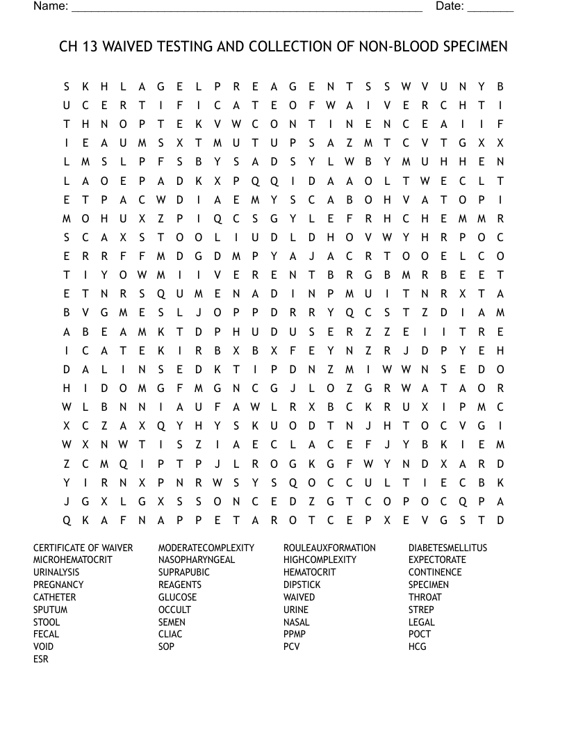 CH 13 WAIVED TESTING AND COLLECTION OF NON-BLOOD SPECIMEN Word Search