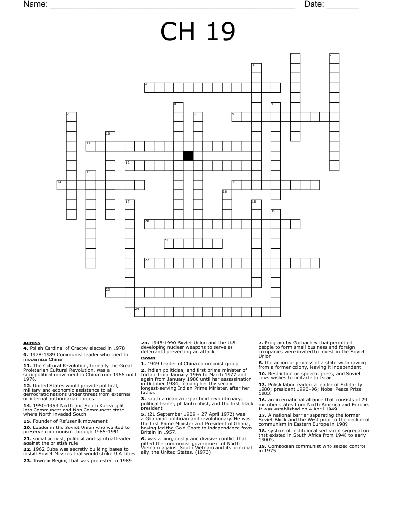 CH 19  Crossword