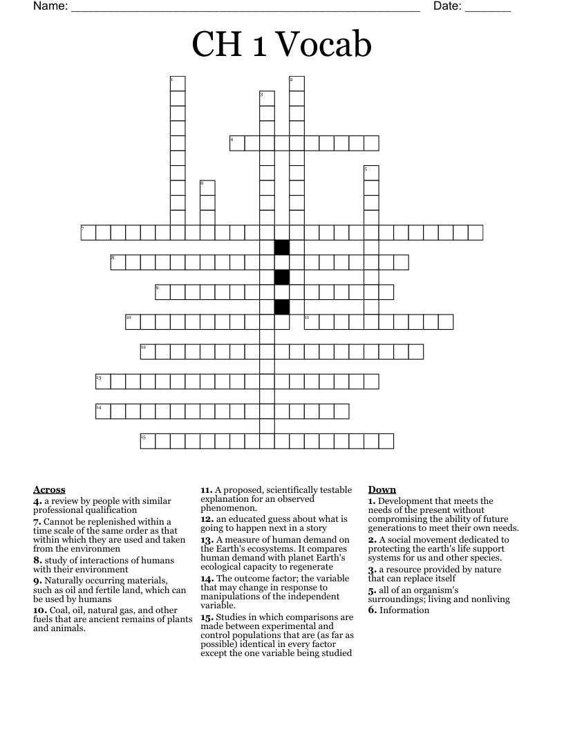CH 1 Vocab  Crossword