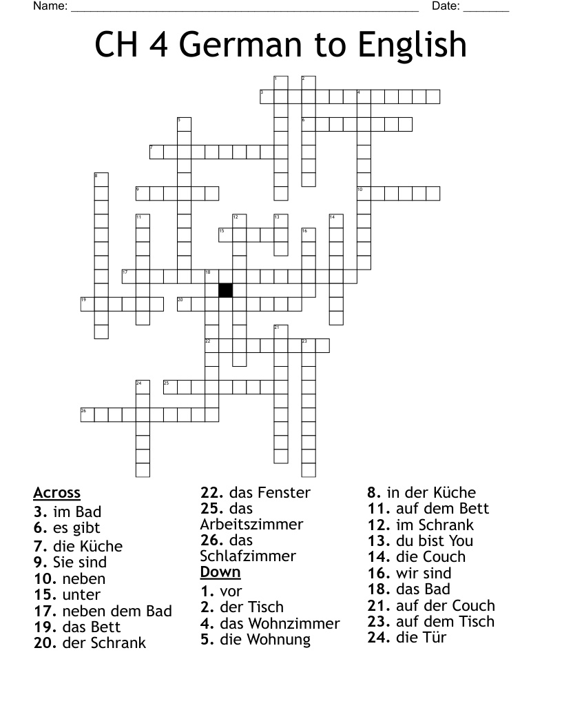 CH 4 German to English Crossword