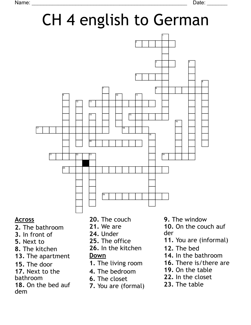 CH 4 english to German Crossword