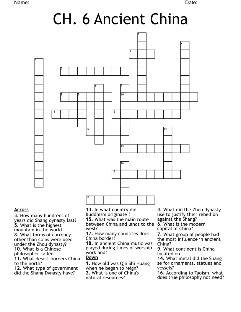 CH. 6 Ancient China Crossword