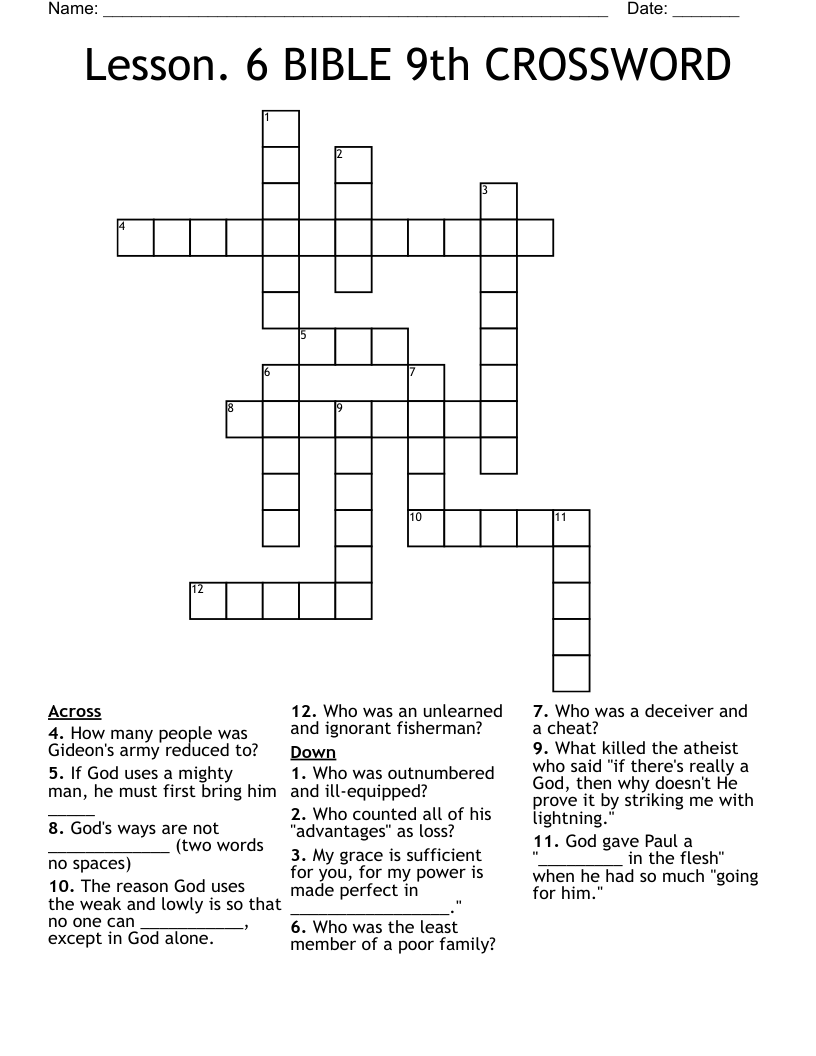 Lesson. 6 BIBLE 9th CROSSWORD