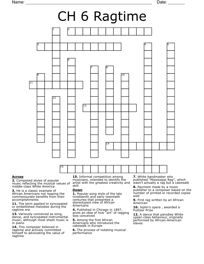 CH 6 Ragtime Crossword