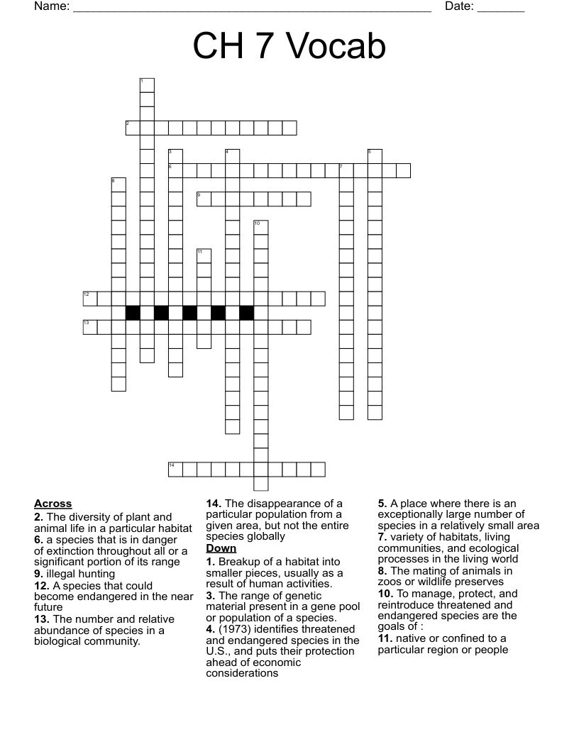 CH 7 Vocab Crossword