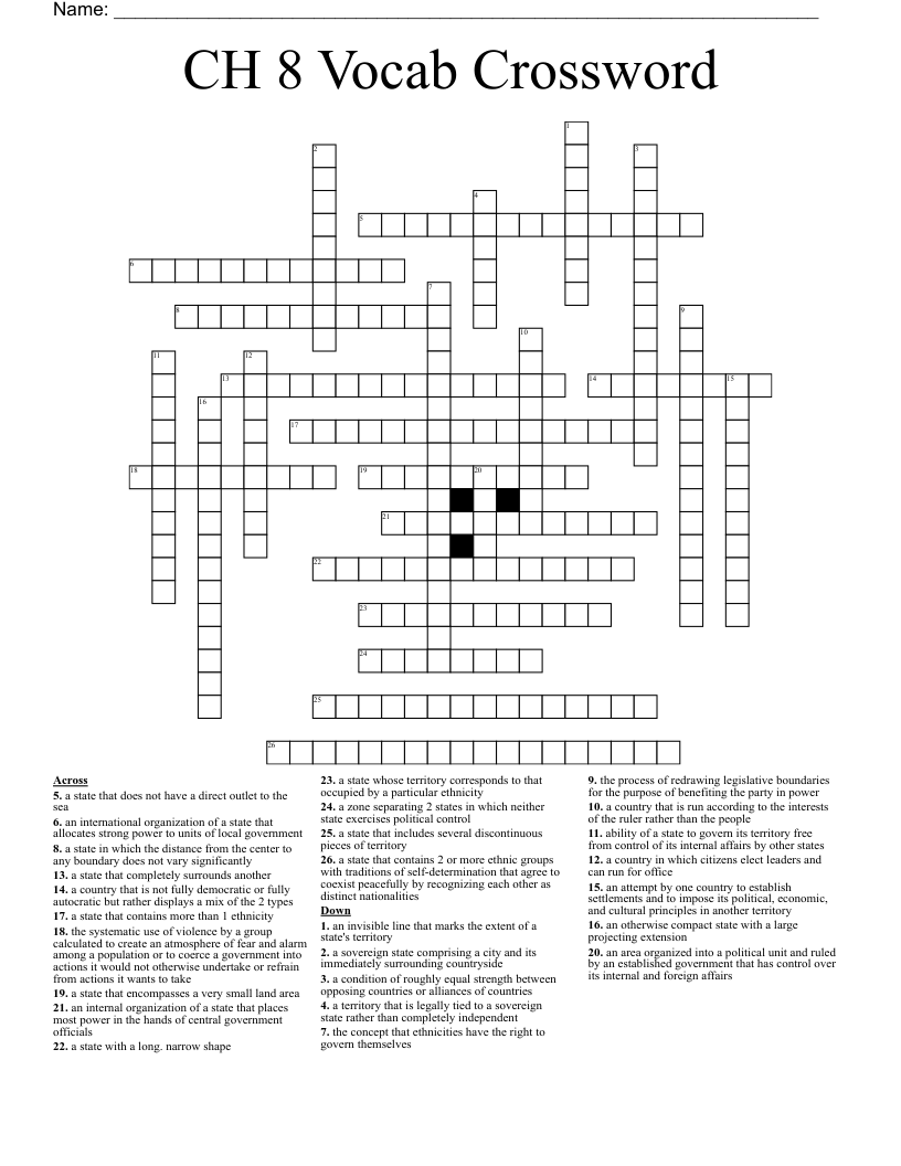 CH 8 Vocab Crossword
