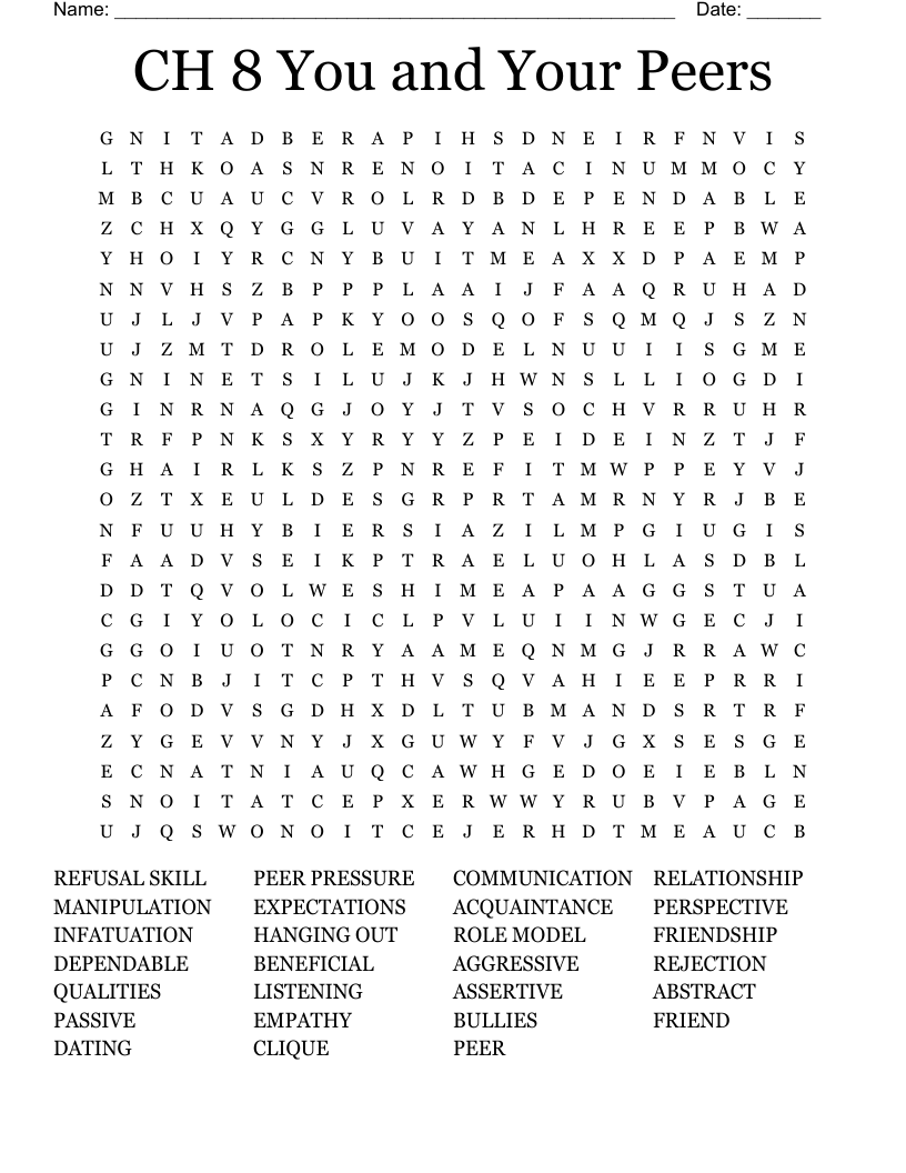 CH 8 You and Your Peers Word Search