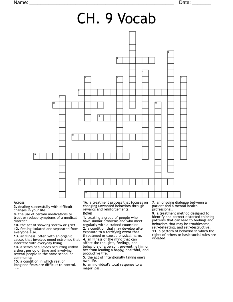CH. 9 Vocab Crossword