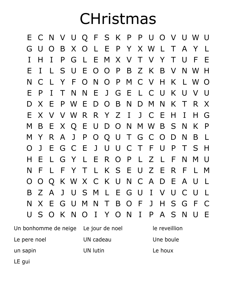 CHristmas  Word Search