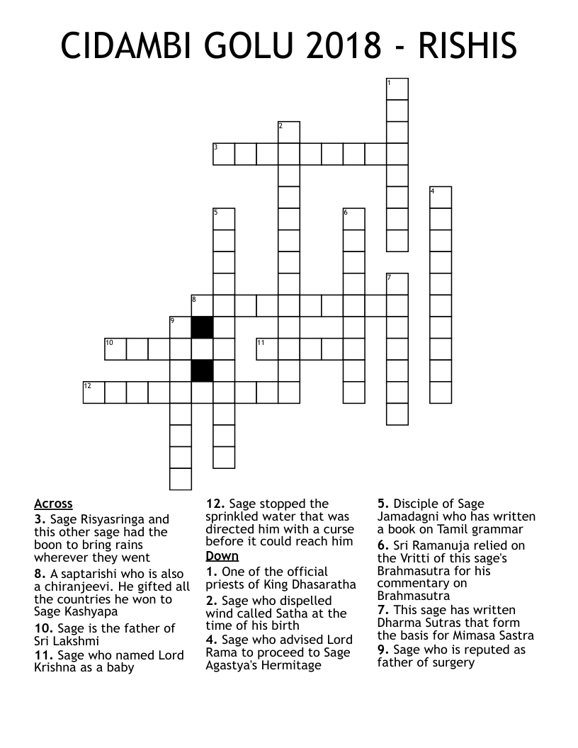 CIDAMBI GOLU 2018 - RISHIS Crossword