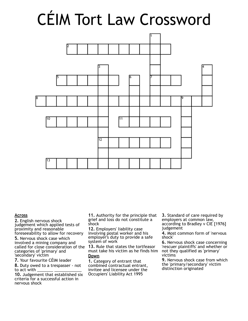 CÉIM Tort Law Crossword