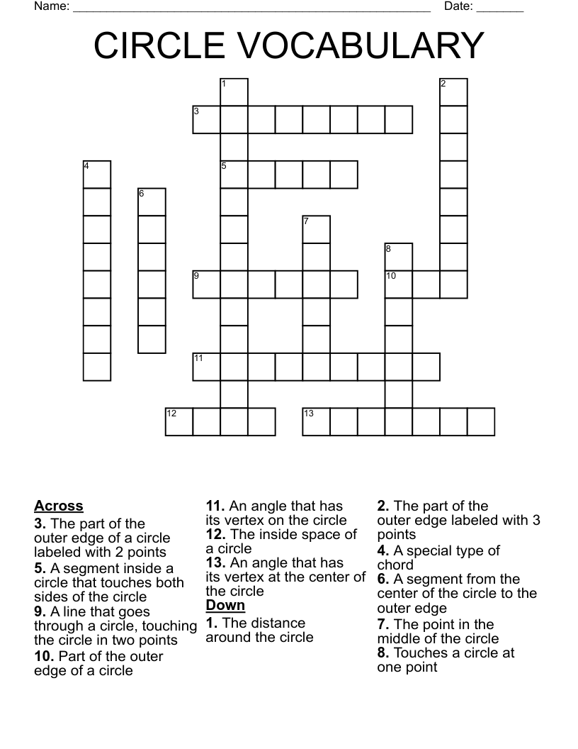 CIRCLE VOCABULARY Crossword