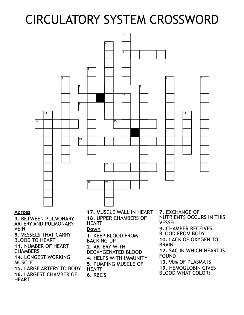 CIRCULATORY SYSTEM CROSSWORD