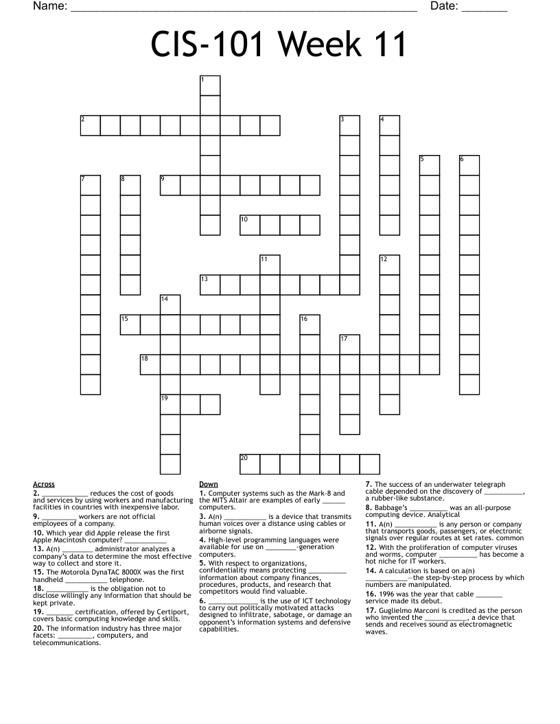 CIS-101 Week 11 Crossword