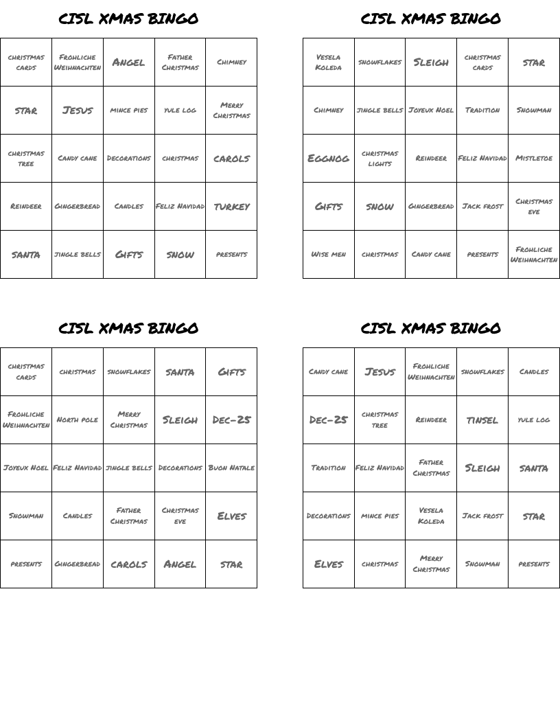 CISL XMAS BINGO