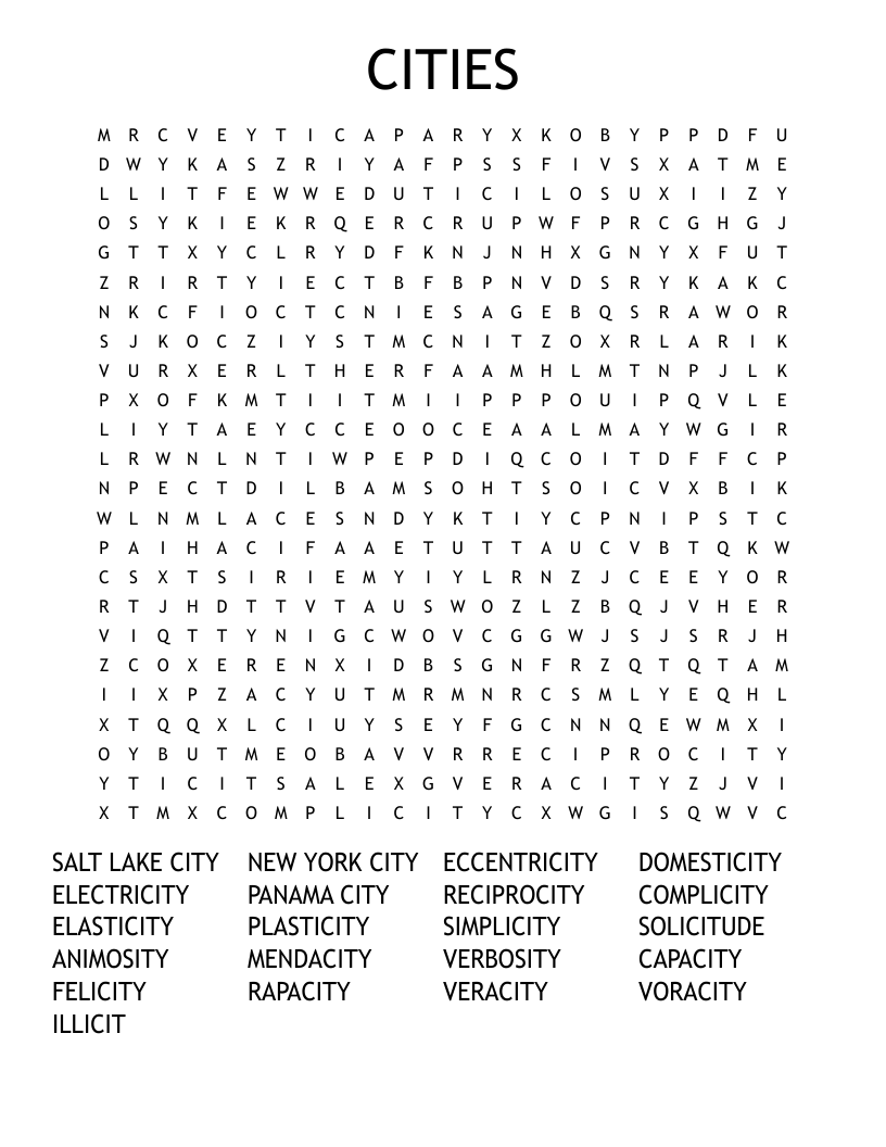 CITIES Word Search