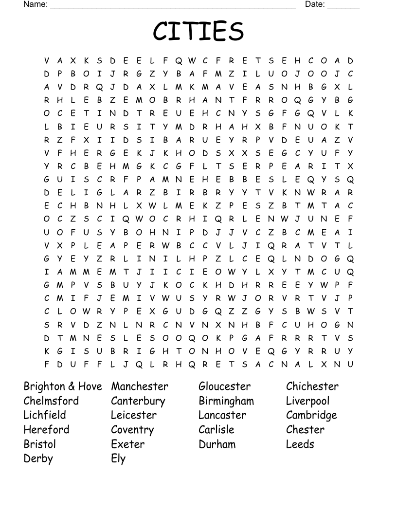CITIES Word Search