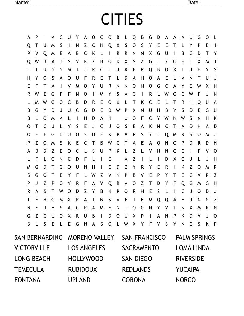 CITIES Word Search