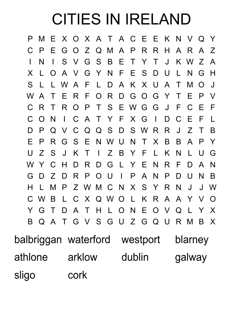 CITIES IN IRELAND Word Search