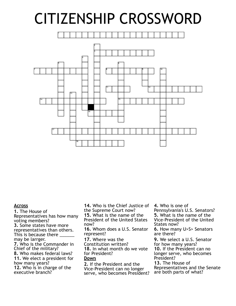 CITIZENSHIP CROSSWORD