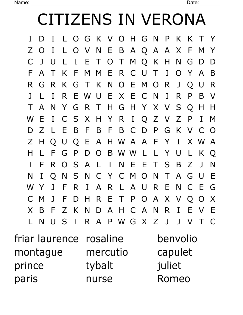 CITIZENS IN VERONA  Word Search
