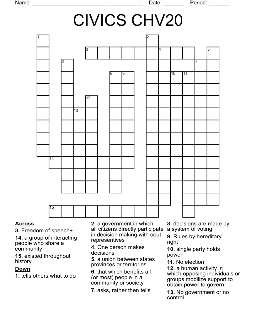 CIVICS CHV20 Crossword