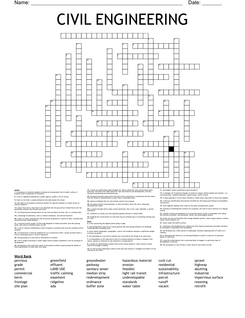CIVIL ENGINEERING Crossword