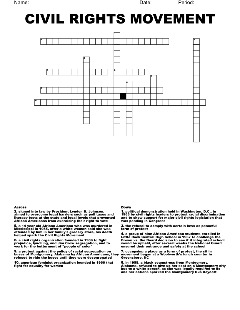 CIVIL RIGHTS MOVEMENT Crossword