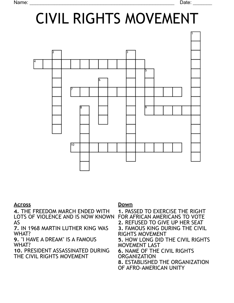 CIVIL RIGHTS MOVEMENT Crossword