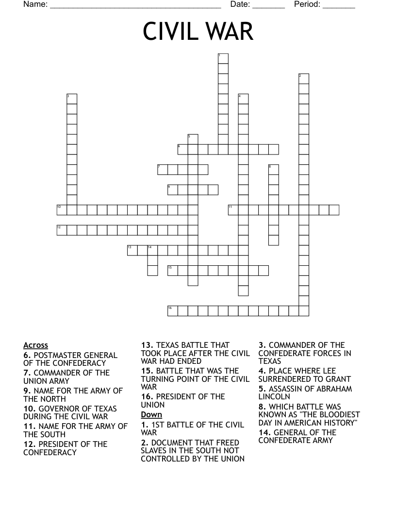 CIVIL WAR Crossword