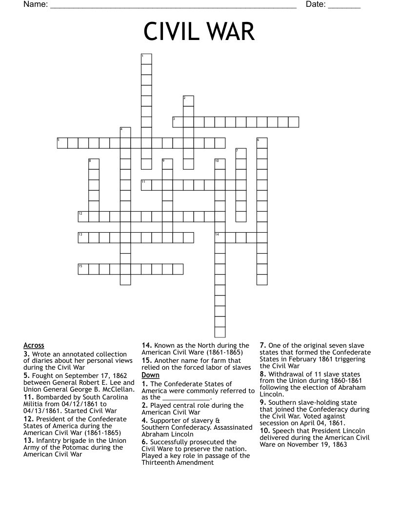 CIVIL WAR Crossword