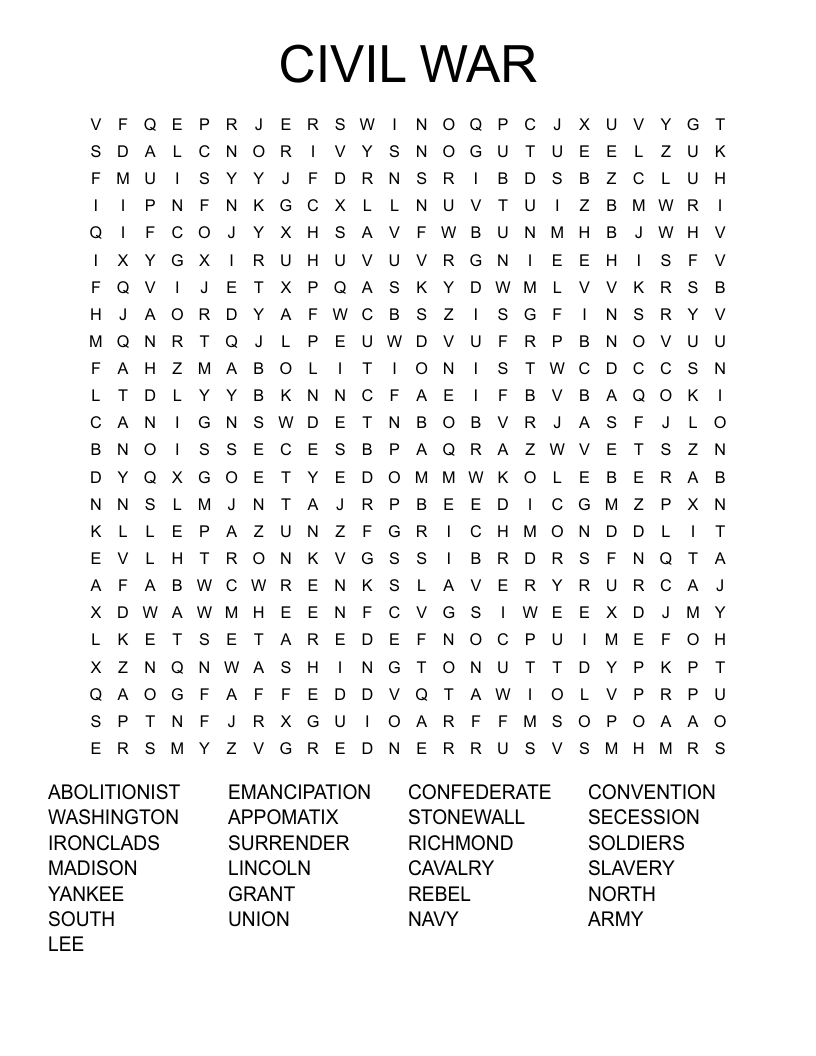 CIVIL WAR Word Search