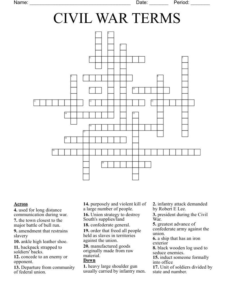 CIVIL WAR TERMS  Crossword
