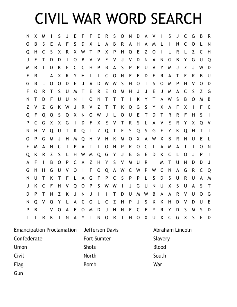 CIVIL WAR WORD SEARCH