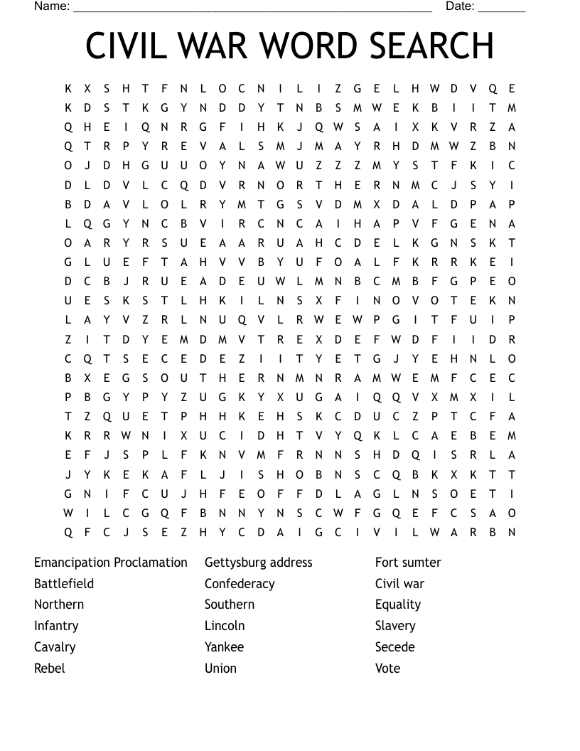 CIVIL WAR WORD SEARCH