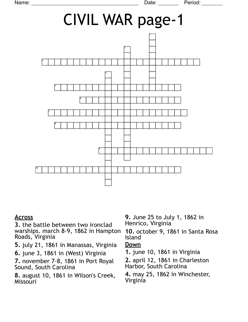 CIVIL WAR page-1 Crossword