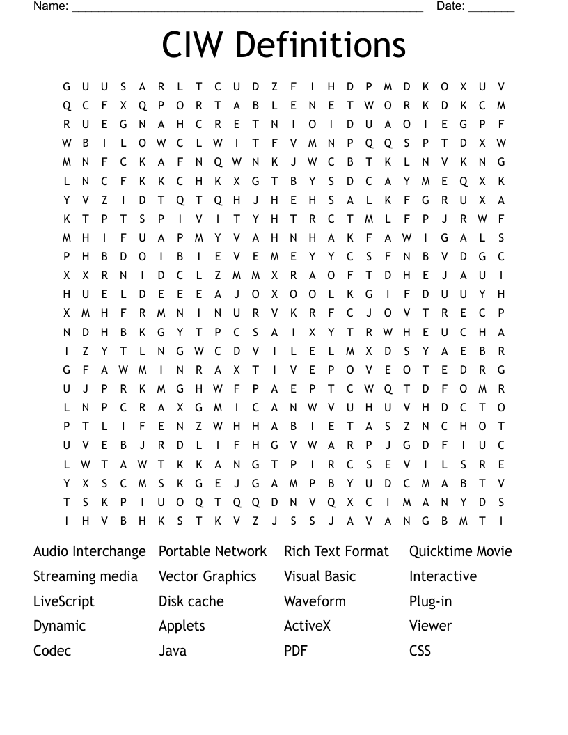 CIW Definitions Word Search